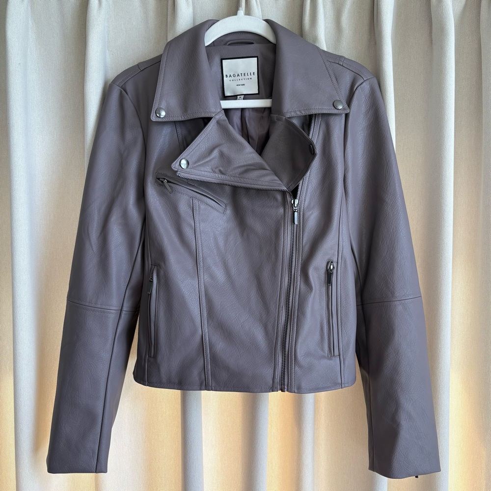 Bagatelle grey/purple faux leather moto jacket